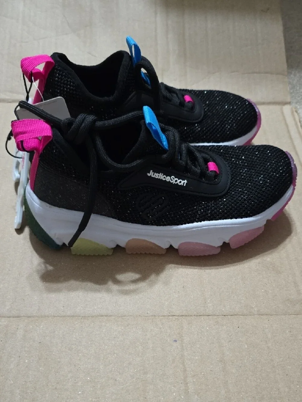 Nwt Girls JusticeSport Black Mesh Sneakers with Pink & Blue Accents Size 13